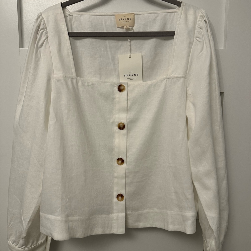 Sezane White Button-Up Blouse